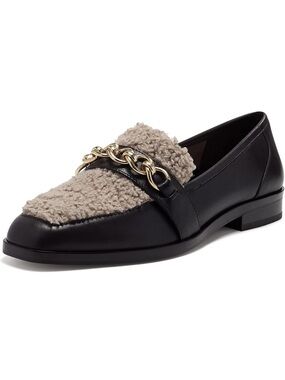 Vince Camuto Breenan Black/Taupe Slip On Squared Toe Chain Link Loafers 8M New